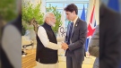 Prime Minister Justin Trudeau briefly met Indian Prime Minister Narendra Modi at the G7 Summit Friday. (Narendra Modi / X)