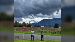 A funnel cloud is pictured over Chilliwack, B.C., on Saturday, June 15. (Courtesy: @Penelope20044/X) 