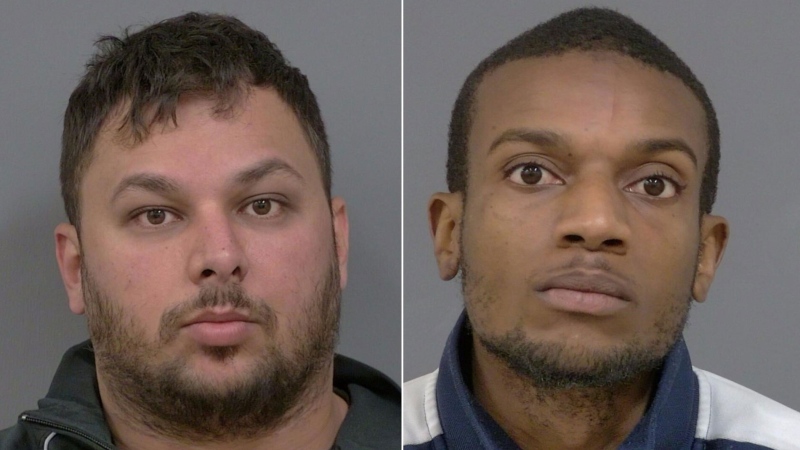 Joshua Maranhao, 32, and Nigel Opoku, 29, both of Toronto, have been arrested and charged in a human trafficking investigation in Peel Region. (PRP photos)