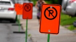 No parking signs on Terrebonne Street ahead of construction for a new bike path. (CTV News)