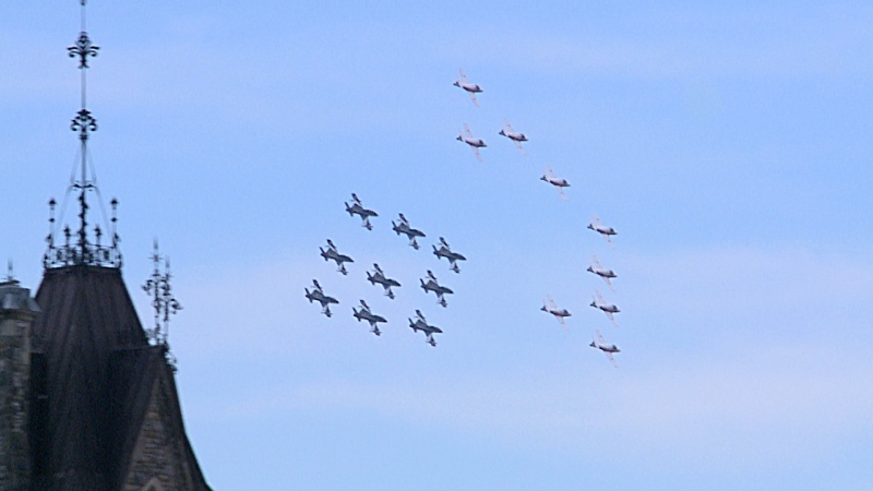 The Canadian Forces Snowbirds and Italy's Frecce Tricolori fly over Ottawa-Gatineau on Tuesday, June 25, 2025. (Brad Quinn/CTV News Ottawa)