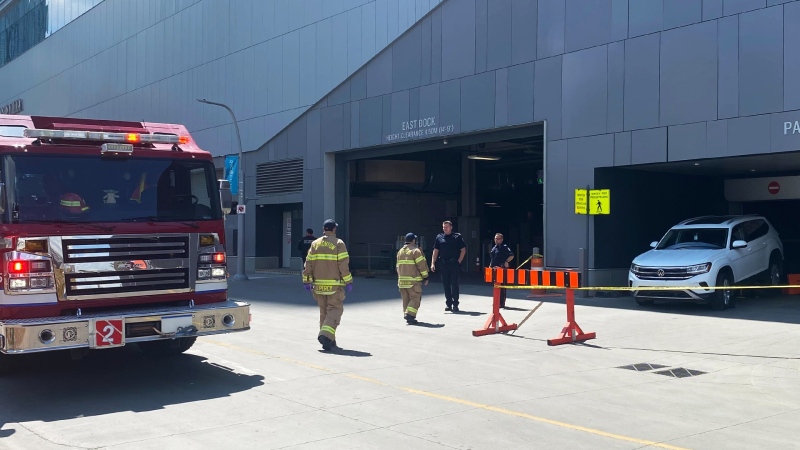 Police say a man was run over outside a parkade at Rogers Place on June 26, 2024. (Matt Marshall/CTV News Edmonton)