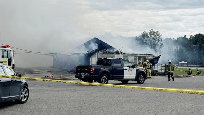 The general store at Kenora’s Anciniabe RV Park and Campground burns on June 25, 2024 (Kim Leduc)