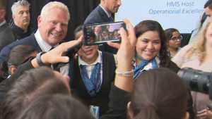 Premier Doug Ford attended Toronto Pearson Airport for Worker Appreciation Day on June 26, 2024, but left before answering reporters' questions on the sudden shuttering of the Ontario Science Centre. (CP24)

