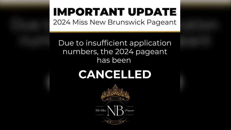 The notice of the Miss New Brunswick pageant being shut down due to lack of applications. (Facebook/The Miss New Brunswick Pageant) 