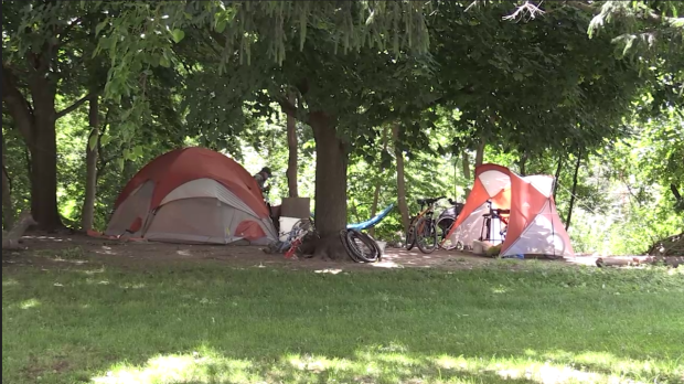 An encampment near the Thames River in London, Ont. (Daryl Newcombe/CTV News London)