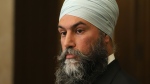 New Democratic Party Leader Jagmeet Singh speaks in the Foyer of the House of Commons about the NSICOP report, on Parliament Hill in Ottawa, on Thursday, June 13, 2024. (Patrick Doyle / The Canadian Press) 