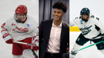 Canadians Macklin Celebrini (left) and Cayden Lindstrom (centre), as well as Belorussia Artyom Levshunov (right) are among the top prospects heading into the 2024 NHL Entry Draft. (Andy Clayton-King/Colin E. Braley/Duane Burleson, The Associated/Canadian Press)