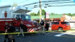 First responders on the scene after a minivan drove through a Long Island nail salon in Deer Park, New York, on Friday, June 28. (WABC via CNN Newsource)