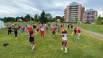 Around 60 people took part in a Zumba Class at DeWolf Park in Bedford, N.S., as part of 'Bedford Days'. (James Kvammen/CTV News)