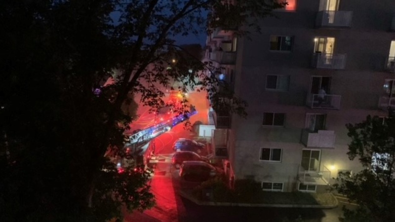 Firefighters battling a fire in Gatineau that forced over 200 residents to evacuate on June 29, 2024. (Viewer provided photo)