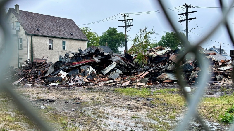 A commercial building on Logan Avenue was demolished following a fire on June 30, 2024. (Daniel Halmarson/CTV News Winnipeg)