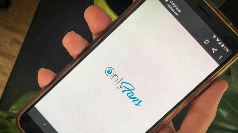 This photo shows a phone app for OnlyFans, Thursday, Aug. 19, 2021. (AP Photo/Tali Arbel)