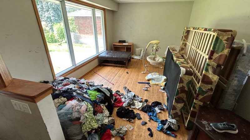 The three-bedroom house in the city’s Elmvale Acres neighbourhood has been vacant for roughly a month where significant damage remains. (Austin Lee/CTV News Ottawa)