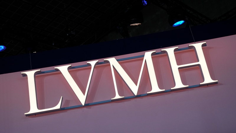 The LVMH logo is photographed at the Vivatech show in Paris, Thursday, June 15, 2023. (AP Photo/Michel Euler)