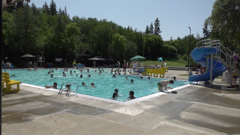Some swimmers had a chance to check out the new Mill Creek Pool on July 6, 2024. The pool will officially reopen after renovations on July 8. (David Ewasuk/CTV News Edmonton) 