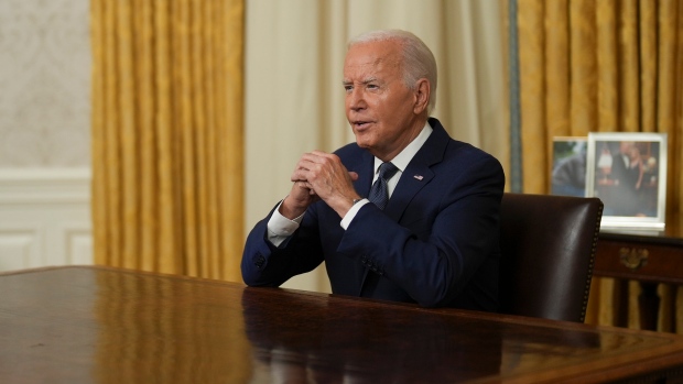 U.S. President Joe Biden addresses the nation from the Oval Office of the White House in Washington, July 14, 2024, about the assassination attempt of Republican presidential candidate former president Donald Trump at a campaign rally in Pennsylvania. (Erin Schaff/The New York Times via AP, Pool)