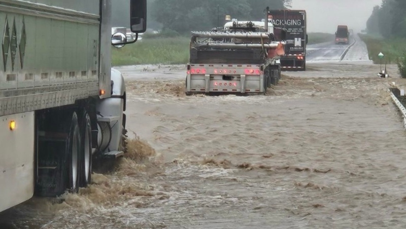 A portion of Highway 402 in Lambton County is closed due to flooding. July 16, 2024. (Source: OPP)