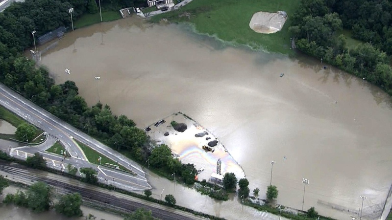 Riverdale Park flooded after rain pounded Toronto on July 16, 2024.