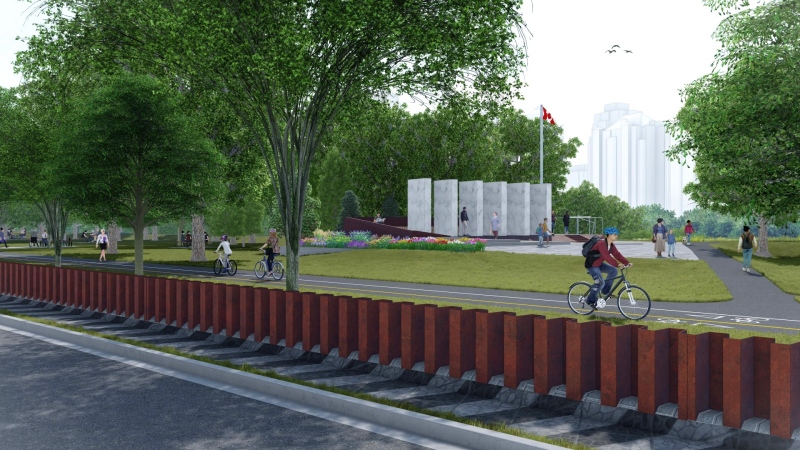 An artists' rendering showing Calgary's new Sunnyside Flood Barrier. (Supplied) 