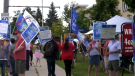 A solidarity picket line outside of the LCBO outlet at Oxford and Wonderland, July 18, 2024 (Gerry Dewan/CTV News London)
