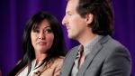 Shannen Doherty, left, and husband Kurt Iswarienko participate in a panel for the new television show "Shannen Says" on WE tv during the AMC Networks portion of the Television Critics Association Winter Press Tour in Pasadena, Calif. on Saturday, Jan. 14, 2012. (AP Photo/Danny Moloshok)