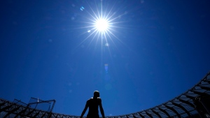 An athlete trains before the World Athletics Championships in Eugene, Ore. on Thursday, July 14, 2022 (AP Photo/Gregory Bull, File)