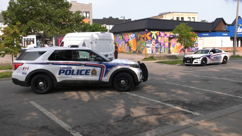 A London Police Forensics Unit at the scene of a reported shooting near Victoria Park on July 21, 2024. (Gerry Dewan/CTV News London)
