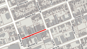 A map of the approximate limits for the upcoming temporary closure on Dundas Street. (Source: City of London) 
