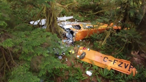 Wreckage from the crash of a De Havilland plane operated by Air Nootka near Gold River, B.C., is shown in this 2023 handout photo. A crash of an Air Nootka De Havilland plane on Vancouver Island last year has reopened a debate between the Transportation Safety Board and the federal government over stall warning systems. THE CANADIAN PRESS/HO — RCMP