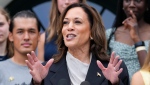 U.S. Vice-President Kamala Harris speaks from the South Lawn of the White House in Washington, Monday, July 22, 2024. (AP Photo/Susan Walsh)