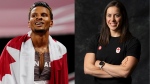 Decorated sprinter Andre De Grasse and Olympic weightlifting champion Maude Charron will carry Canada's flag into the opening ceremonies of the 2024 Olympic Games in Paris on Friday. (Frank Gunn, Christinne Muschi / The Canadian Press)