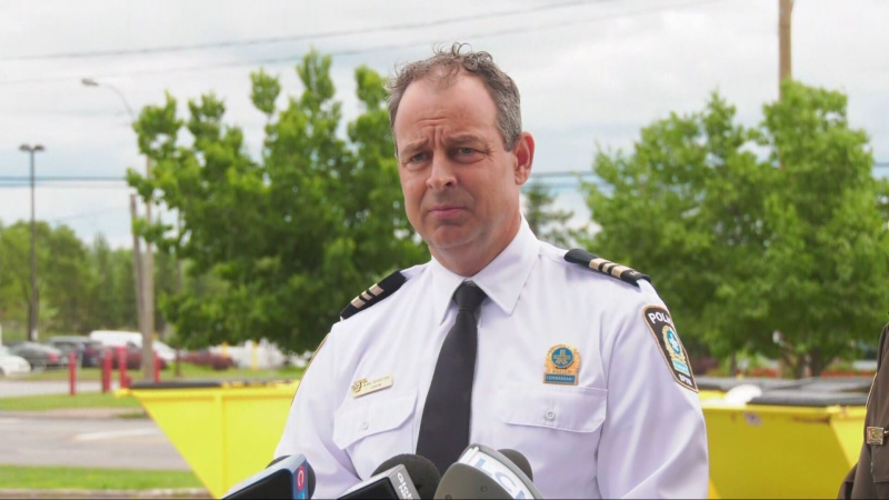 Montreal police Cmdr. Jean-Sebastien Caron speaks to reporters about a joint operation with the Surete du Quebec on Thursday, July 25, 2024. (CTV News)