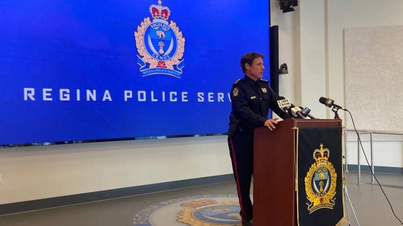 RPS Deputy Chief Trent Stevely speaks to Regina's crime stats on Thursday. (Donovan Maess / CTV News) 