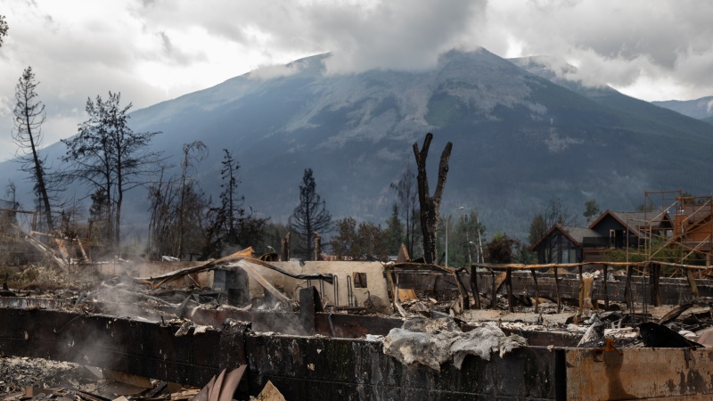 A devastated residential block in Jasper, Alta., is shown during a tour on Friday, July 26, 2024. THE CANADIAN PRESS/Amber Bracken