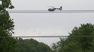 A police helicopter was seen in search and rescue efforts on August 2, 2024 (Bryan Bicknell/CTV News London)