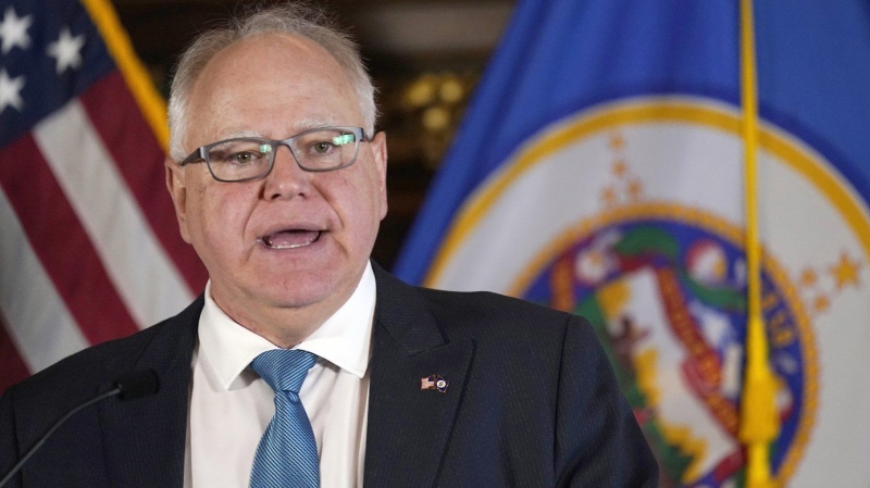 Minnesota Gov. Tim Walz speaks to the media, Nov. 9, 2022, in St. Paul, Minn. (AP Photo/Abbie Parr, File)