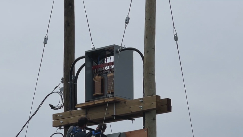 This structure set up outside Jonathan Pitre School in Riverside South is meant to supply electricity to portables, the school board says. Residents who live nearby say the structure is ugly and they worry it's unsafe. (Dave Charbonneau/CTV News Ottawa) 