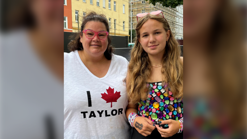 Nathalie Carrier and her daughter Stella Whitehouse in Vienna after Taylor Swift concert was cancelled due to a foiled terror plot on Thursday, Aug. 8, 2024 (Nathalie Carrier/supplied) 