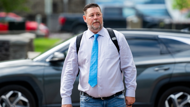 'Freedom Convoy' organizer Pat King arrives for his trial at the courthouse in Ottawa, on Thursday, May 16, 2024. THE CANADIAN PRESS/Spencer Colby