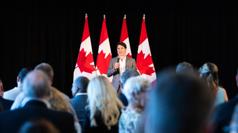 Prime Minister Justin Trudeau speaks at a Liberal party fundraiser in Halifax, Aug. 27, 2024. THE CANADIAN PRESS/Kelly Clark