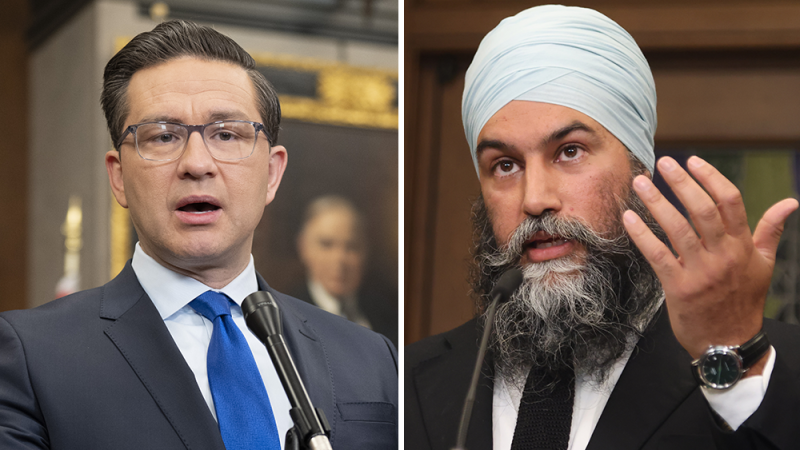 Composite image of Conservative Leader Pierre Poilievre (left) and NDP Leader Jagmeet Singh (Adrian Wyld, Patrick Doyle / THE CANADIAN PRESS)