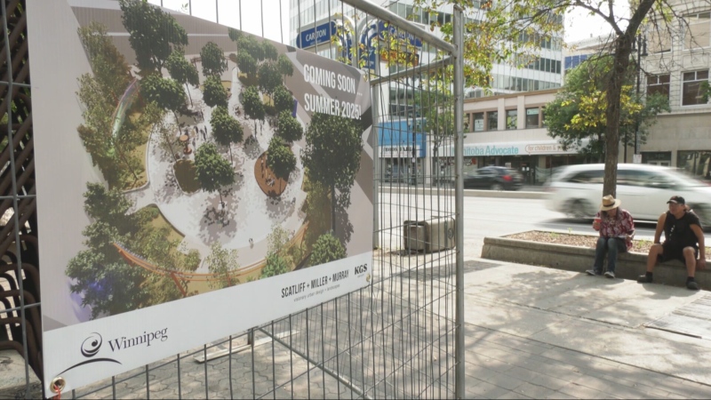 Air Canada Window Park has been fenced off as renovation work is underway in the area on Sept. 3, 2024. (Michelle Gerwing/CTV News Winnipeg)