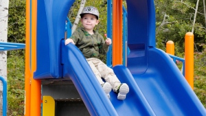 New playground equipment has been installed in Fourth Avenue Park in the Shumacher community in Timmins. (Lydia Chubak/CTV News Northern Ontario)