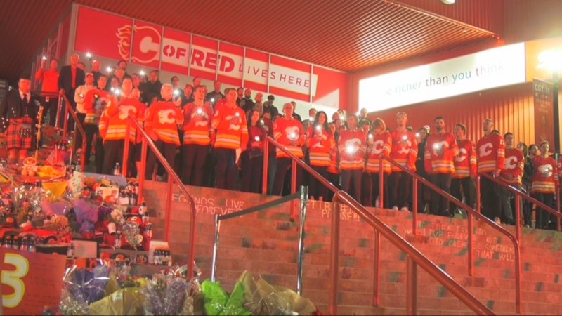 The C of Red came out Wednesday night in a way Calgary perhaps has never seen before, in memory of Johnny Gaudreau and his brother Matthew.