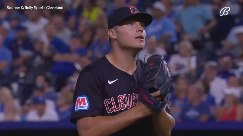 Cleveland Guardians pitcher Erik Sabrowski in MLB action against the Kansas City Royals on Sept. 4, 2024. (Credit: Bally Sports Cleveland)