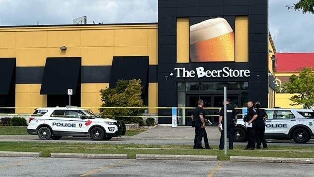 Police are on scene of an officer-involved shooting on Goyeau Street in Windsor, Ont., on Friday, Sept. 6, 2024. (Chris Campbell/CTV News Windsor)