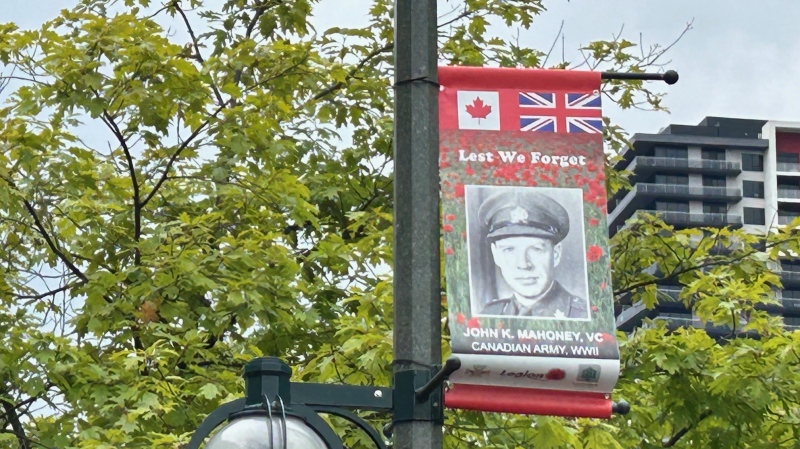 A banner of veteran near Victoria Park. (Sean Irvine/CTV News London)