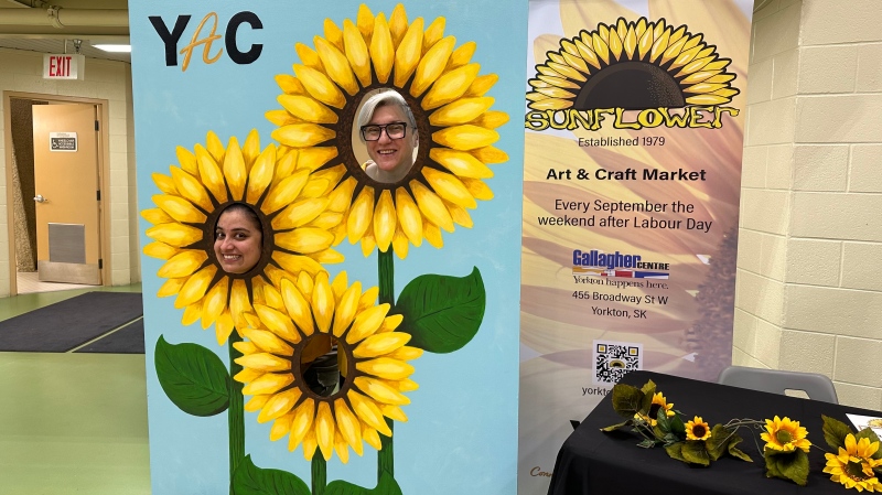 Yorkton Arts Council (YAC) members Abanti Banerjee and Tanya Vermette are having fun preparing for this year’s Sunflower Art & Craft Market. (Sierra D'Souza Butts / CTV News) 