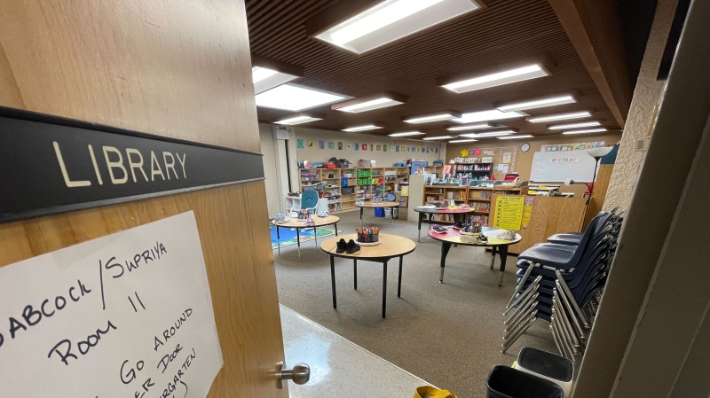 The library at West St. Paul School has been converted into classroom space for two classes due to space issues. The library is pictured on Sept. 10, 2024. (Michelle Gerwing/CTV News Winnipeg)